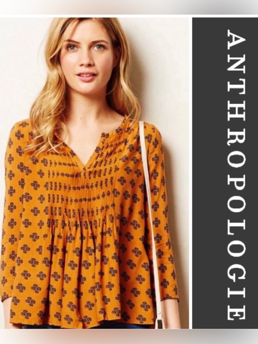 Anthropologie Vanessa Virginia Mustard Floral-Print Blouse